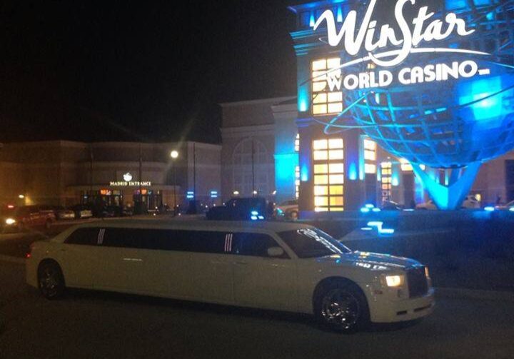 White limousine parked outside WinStar Casino.
