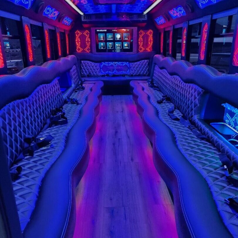 Interior of a luxurious party bus.